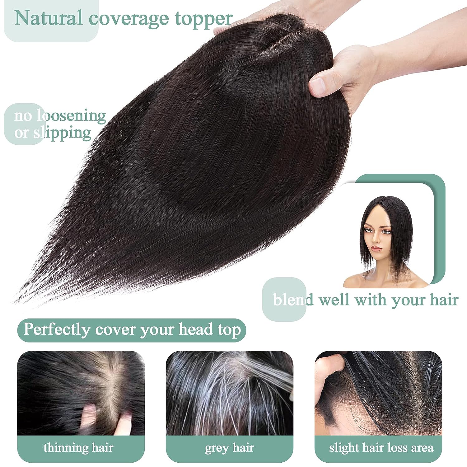 Women Topper Human Hair Straig - Hair Care Women 评论和价格
