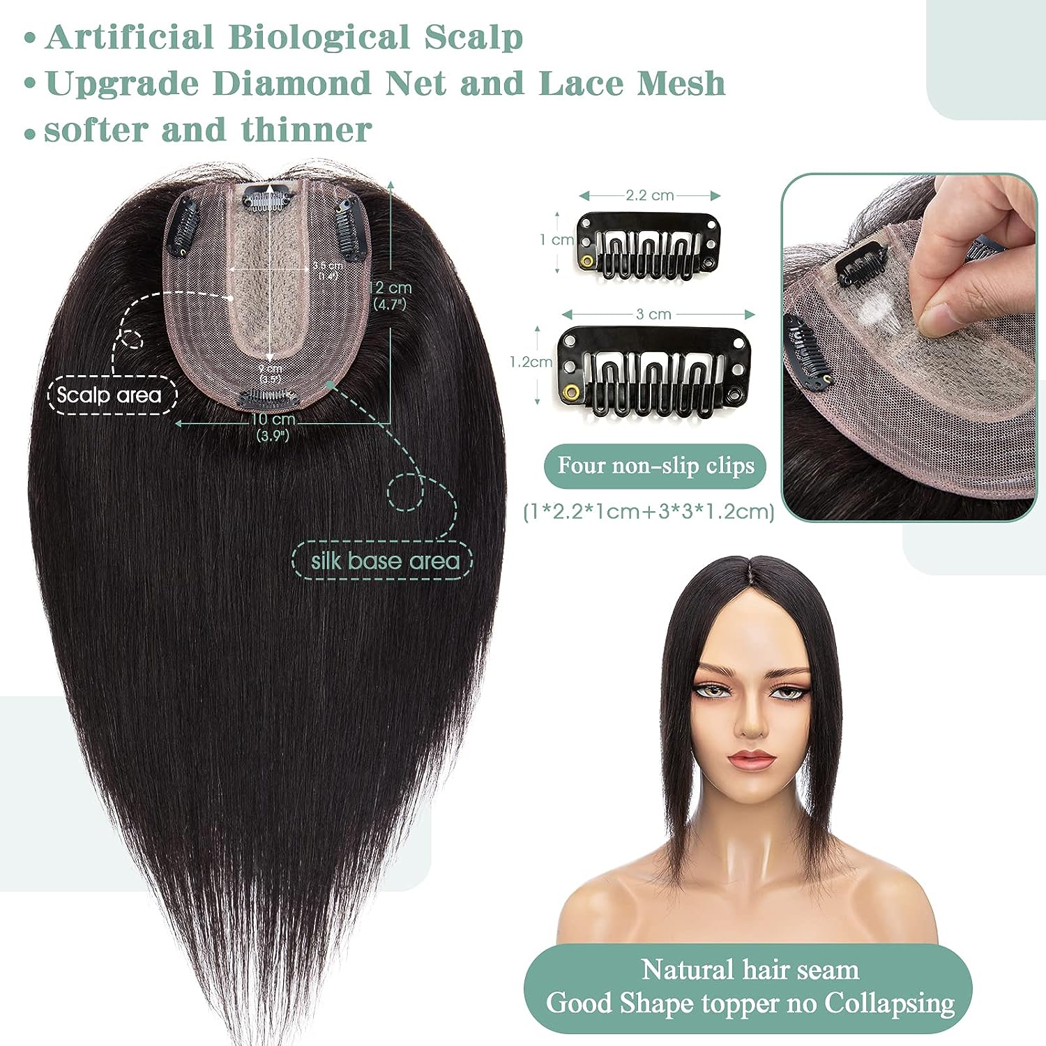 Women Topper Human Hair Straig - Hair Care Women 评论和价格