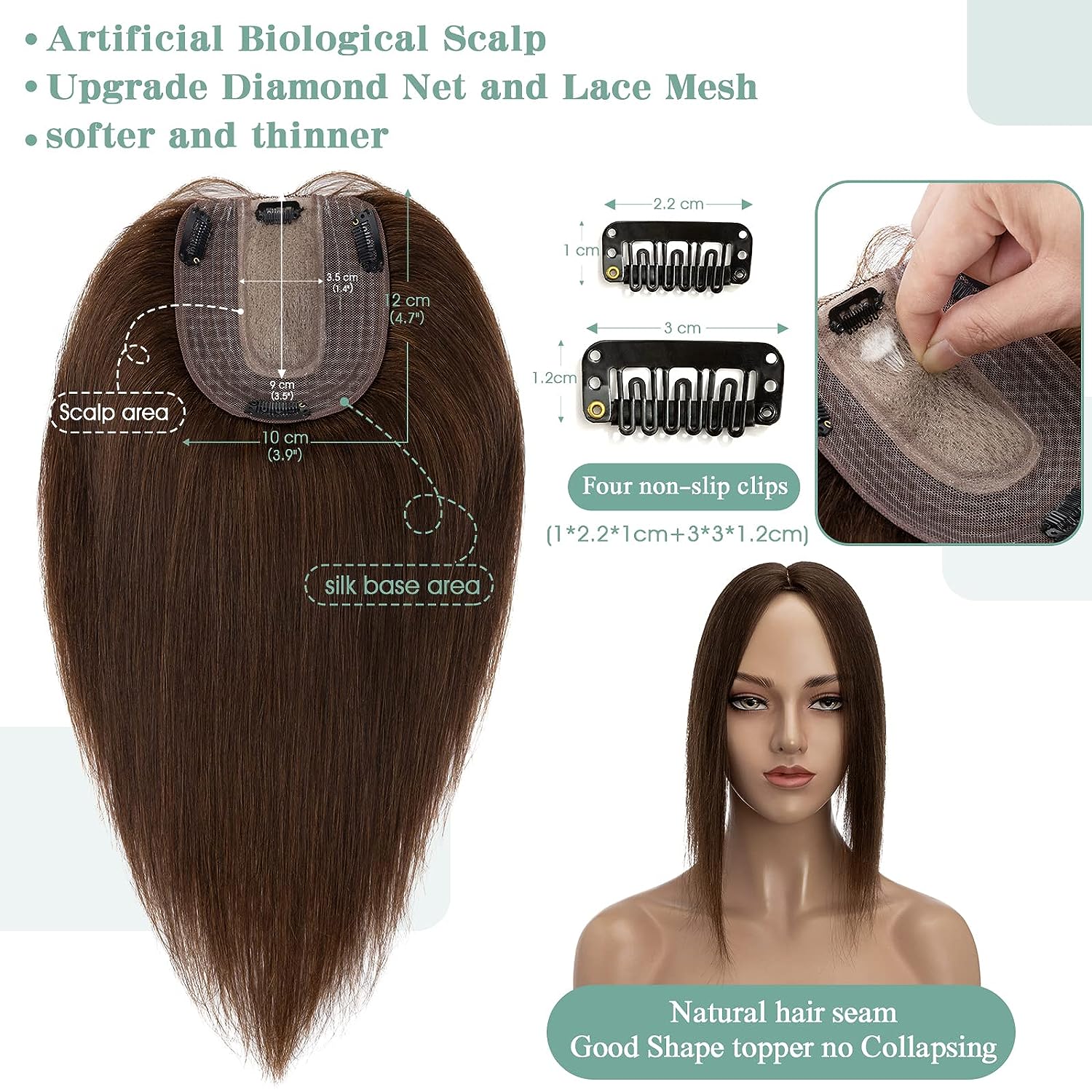 Women Topper Human Hair Straig - Hair Care Women 评论和价格